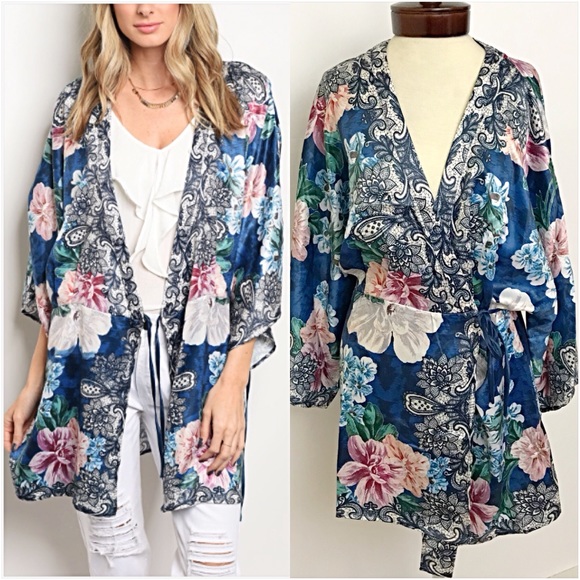 Sweaters - Stunning Silky Floral Kimono Wrap Coverup SMLXL